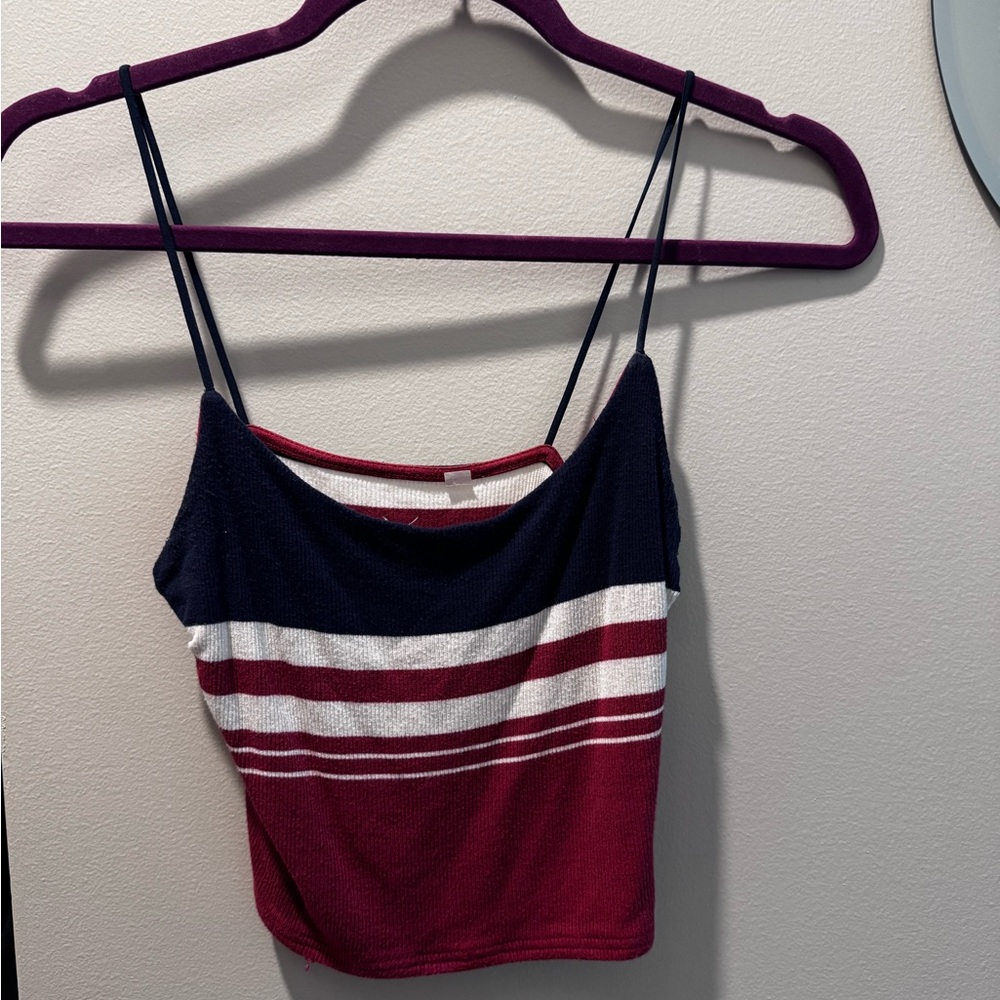 Asics Navy and Red Striped crop top